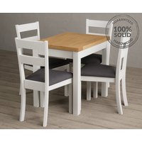 Product photograph of Extending Hadleigh Oak And Signal White Painted Dining Table With 6 Linen Kendal Chairs from Oak Furniture Superstore