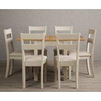 Product photograph of Extending Hadleigh Oak And Cream Painted Dining Table With 4 Light Grey Kendal Chairs from Oak Furniture Superstore
