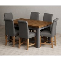 Product photograph of Extending Buxton 140cm Oak And Charcoal Grey Painted Dining Table With 6 Charcoal Grey Scroll Back Chairs from Oak Furniture Superstore