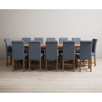 Product photograph of Extending Buxton 180cm Solid Oak Dining Table With 12 Charcoal Grey Scroll Back Chairs from Oak Furniture Superstore