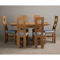 Product photograph of Extending Buxton 90cm Solid Oak Dining Table With 4 Linen Natural Chairs from Oak Furniture Superstore