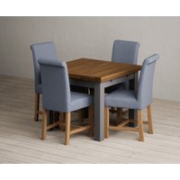 Product photograph of Extending Buxton 90cm Oak And Charcoal Grey Painted Dining Table With 6 Blue Scroll Back Chairs from Oak Furniture Superstore