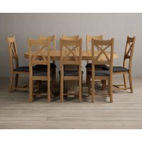 Product photograph of Extending Helmsley Oak And Cream Painted Pedestal Dining Table With 8 Light Grey Natural Solid Oak Chairs from Oak Furniture Superstore