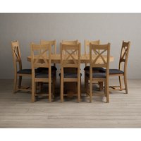 Product photograph of Extending Helmsley Oak Pedestal Dining Table With 6 Charcoal Grey Natural Solid Oak Chairs from Oak Furniture Superstore