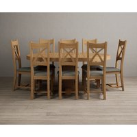 Product photograph of Extending Helmsley Oak Pedestal Dining Table With 8 Cream Natural Solid Oak Chairs from Oak Furniture Superstore
