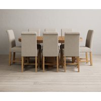 Product photograph of Extending Helmsley Oak Pedestal Dining Table With 8 Brown Scroll Back Chairs from Oak Furniture Superstore