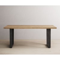 Product photograph of Herringbone 190cm Solid Oak And Metal Dining Table from Oak Furniture Superstore