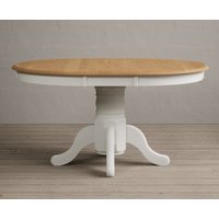 Product photograph of Extending Hertford 100cm - 130cm Oak And Signal White Painted Pedestal Dining Table from Oak Furniture Superstore