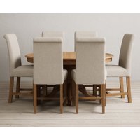 Product photograph of Extending Hertford 100cm - 130cm Solid Oak Pedestal Dining Table With 4 Natural Scroll Back Chairs from Oak Furniture Superstore