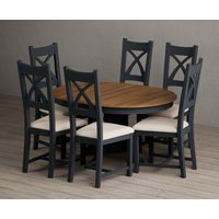 Product photograph of Extending Hertford 100cm - 130cm Oak And Dark Blue Painted Pedestal Dining Table With 4 Blue Painted Chairs from Oak Furniture Superstore