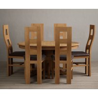 Product photograph of Extending Hertford 100cm - 130cm Solid Oak Pedestal Dining Table With 4 Linen Natural Chairs from Oak Furniture Superstore