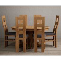 Product photograph of Extending Hertford 100cm - 130cm Solid Oak Pedestal Dining Table With 4 Blue Natural Chairs from Oak Furniture Superstore