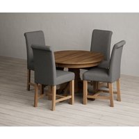 Product photograph of Extending Hertford 100cm - 130cm Rustic Oak Pedestal Dining Table With 4 Brown Scroll Back Chairs from Oak Furniture Superstore