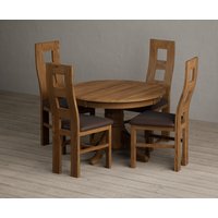 Product photograph of Extending Hertford 100cm - 130cm Rustic Oak Pedestal Dining Table With 6 Light Grey Rustic Solid Oak Chairs from Oak Furniture Superstore