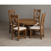 Product photograph of Extending Hertford 100cm - 130cm Rustic Oak Pedestal Dining Table With 6 Rustic Oak Rustic Solid Oak Chairs from Oak Furniture Superstore