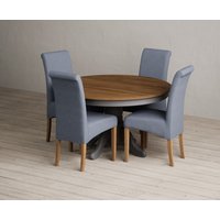 Product photograph of Hertford 120cm Fixed Top Oak And Charcoal Grey Painted Dining Table With 4 Brown Scroll Back Chairs from Oak Furniture Superstore