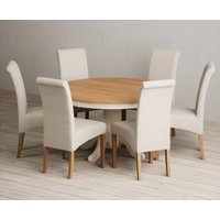 Product photograph of Hertford 120cm Fixed Top Oak And Cream Painted Dining Table With 6 Brown Scroll Back Chairs from Oak Furniture Superstore