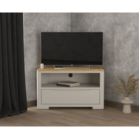 Product photograph of Alba Oak And Soft White Painted Corner Tv Cabinet from Oak Furniture Superstore