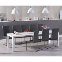 Product photograph of Extending Cleveland White High Gloss Dining Table With 10 Grey Austin Chairs from Oak Furniture Superstore