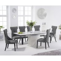 Product photograph of Metropolis 160cm Extending White Marble Dining Table With 8 Grey Sophia Chairs from Oak Furniture Superstore