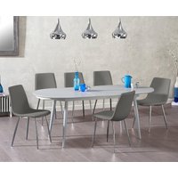 Product photograph of Extending Veneti Light Grey High Gloss Dining Table With 8 Grey Chairs from Oak Furniture Superstore