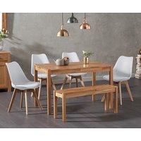 Product photograph of York 120cm Solid Oak Dining Table With 4 White Orson Chairs With 1 Oak Bench from Oak Furniture Superstore