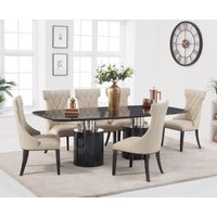 Product photograph of Antonio 180cm Black Marble Dining Table With 6 Grey Sophia Chairs from Oak Furniture Superstore