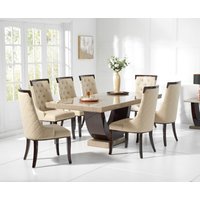 Product photograph of Novara 200cm Brown Pedestal Marble Dining Table With 12 Grey Francesca Chairs from Oak Furniture Superstore