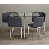 Product photograph of Rhodes Clear Glass Dining Table With 4 Grey Rhodes Chairs from Oak Furniture Superstore