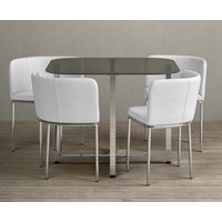 Product photograph of Rhodes Grey Glass Dining Table With 4 White Rhodes Chairs from Oak Furniture Superstore