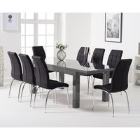 Product photograph of Extending Seattle 160cm Dark Grey High Gloss Dining Table With 10 Black Enzo Chairs from Oak Furniture Superstore