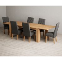 Product photograph of Sheringham 200cm Solid Oak Dining Table With 12 Grey Maya Chairs With Sheringham Oak Extensions Pair from Oak Furniture Superstore