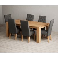 Product photograph of Sheringham 200cm Solid Oak Dining Table With 8 Grey Maya Chairs from Oak Furniture Superstore