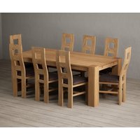 Product photograph of Sheringham 200cm Solid Oak Dining Table With 8 Blue Natural Chairs from Oak Furniture Superstore