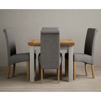 Product photograph of Extending Buxton 90cm Oak And Soft White Painted Dining Table With 6 Brown Scroll Back Chairs from Oak Furniture Superstore
