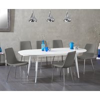 Product photograph of Extending Veneti White High Gloss Dining Table With 8 Grey Chairs from Oak Furniture Superstore