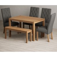 Product photograph of York 120cm Solid Oak Dining Table With 2 Grey Maya Chairs With 2 Oak Benches from Oak Furniture Superstore