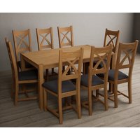 Product photograph of York 150cm Solid Oak Dining Table With 8 Blue Natural Solid Oak Chairs from Oak Furniture Superstore