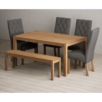 Product photograph of York 150cm Solid Oak Dining Table With 4 Grey Maya Chairs With 1 Oak Bench from Oak Furniture Superstore