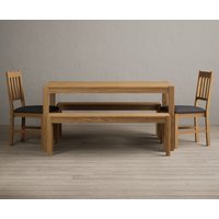 Product photograph of York 150cm Solid Oak Dining Table With 2 Linen York Chairs With 1 Oak Bench from Oak Furniture Superstore