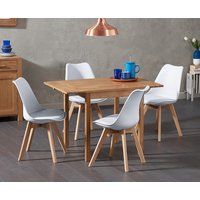 Product photograph of Extending York 70cm Solid Oak Drop Leaf Dining Table With 2 White Orson Chairs from Oak Furniture Superstore