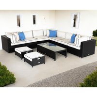 Product photograph of 10 Piece Rattan Garden Corner Sofa Set In Black White - Geneva - Rattan Direct from Rattan Direct