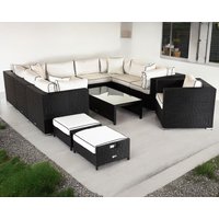 Product photograph of Geneva 12 Piece Rattan Garden Corner Sofa Set In Black White - Rattan Direct from Rattan Direct