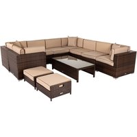 Product photograph of Rattan Garden Corner Sofa Set In Brown Cream - Geneva 11 Piece - Rattan Direct from Rattan Direct