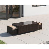 Product photograph of Ascot Rattan Garden Coffee Table With 2 Footstools In Brown - Rattan Direct from Rattan Direct