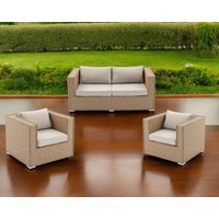 Product photograph of Ascot 2 Seater Rattan Garden Sofa With Armchairs In Willow - Rattan Direct from Rattan Direct