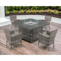 Product photograph of 4 Seat Rattan Garden Dining Set With Square Table In Grey With Fire Pit - Cambridge - Rattan Direct from Rattan Direct