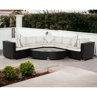 Product photograph of Rattan Garden Corner Sofa Set In Black White - 6 Piece Angled Set - Florida - Rattan Direct from Rattan Direct