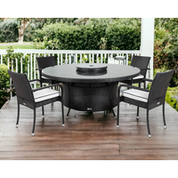 Product photograph of 4 Rattan Chairs Large Round Dining Table Lazy Susan Set In Black White - Roma - Rattan Direct from Rattan Direct