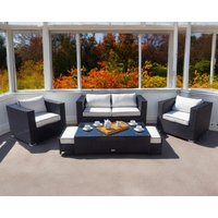Product photograph of 2 Seater Rattan Conservatory Sofa Armchair Set In Black White - Ascot - Rattan Direct from Rattan Direct